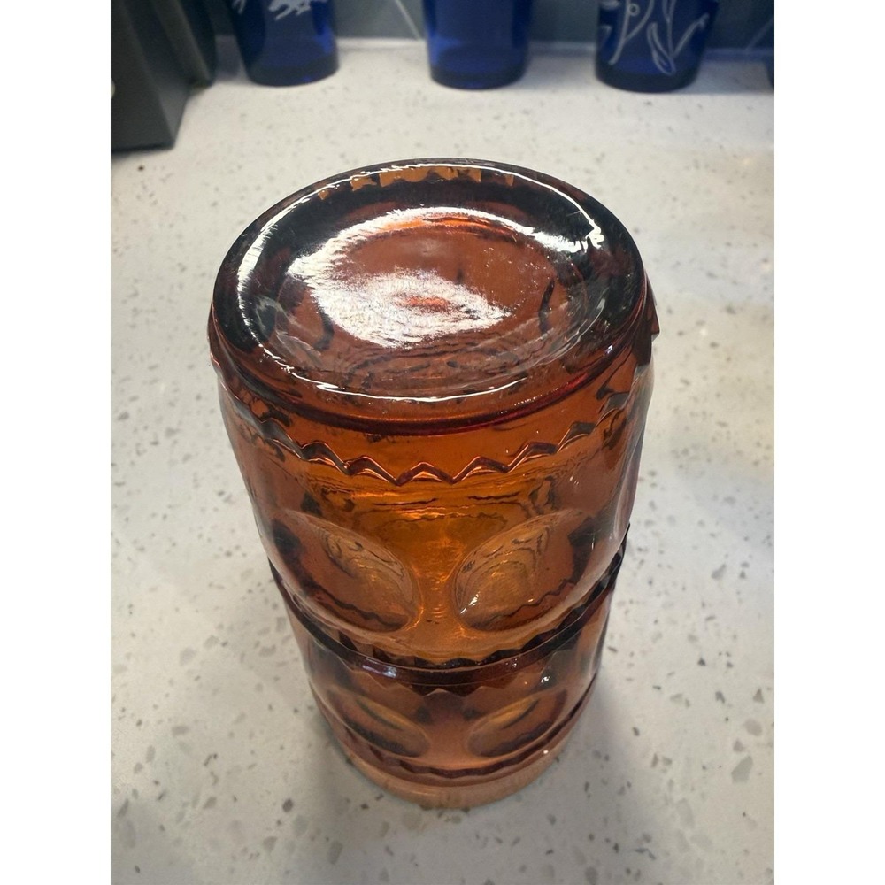Indiana Tiara Amber Gold Kings Crown Thumbprint 5 3/8" Tumbler Mid Century Glass - Picture 4 of 4